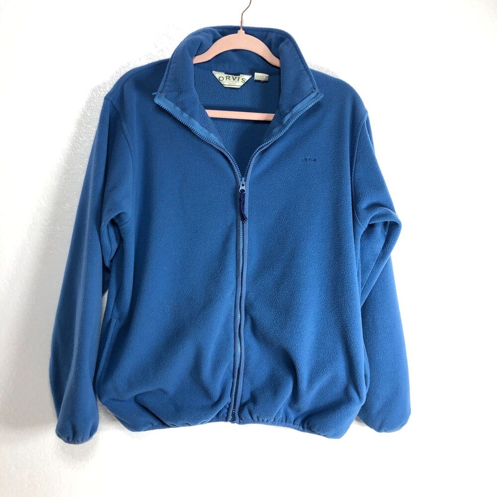 Orvis Mens Blue Full Zip Fleece Jacket with Pockets Size Small
